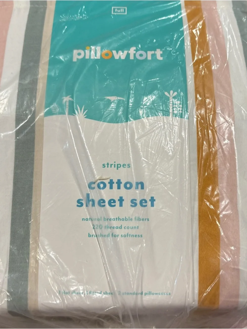 PILLOWFORT NWT Striped Cotton Kids' Sheet Set -multi -full - Picture 8 of 8
